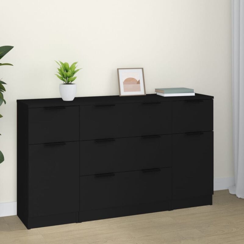 foto del prodotto set di credenze 3 pz in legno multistrato nero vidaxl