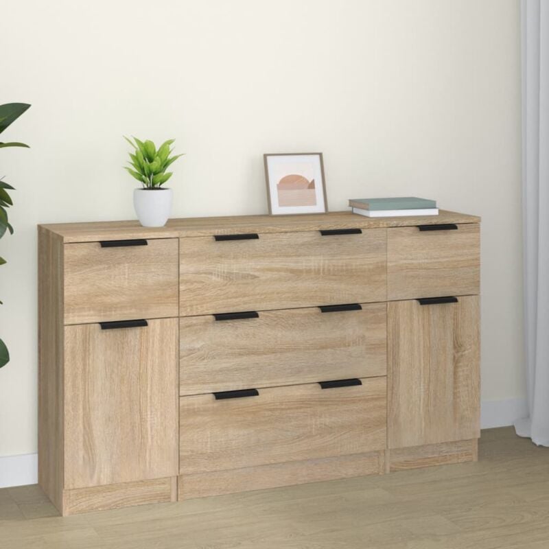 foto del prodotto set di credenze 3 pz rovere sonoma in legno multistrato vidaxl