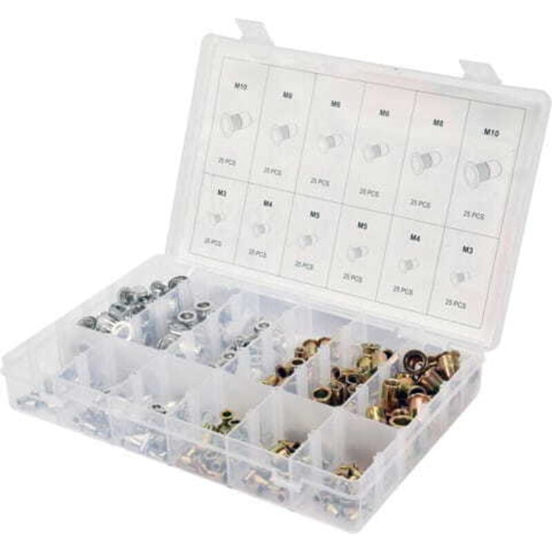 foto del prodotto set di dadi per rivetti in acciaio misto, alluminio m3-m10, 300 pezzi yt-36480 yato