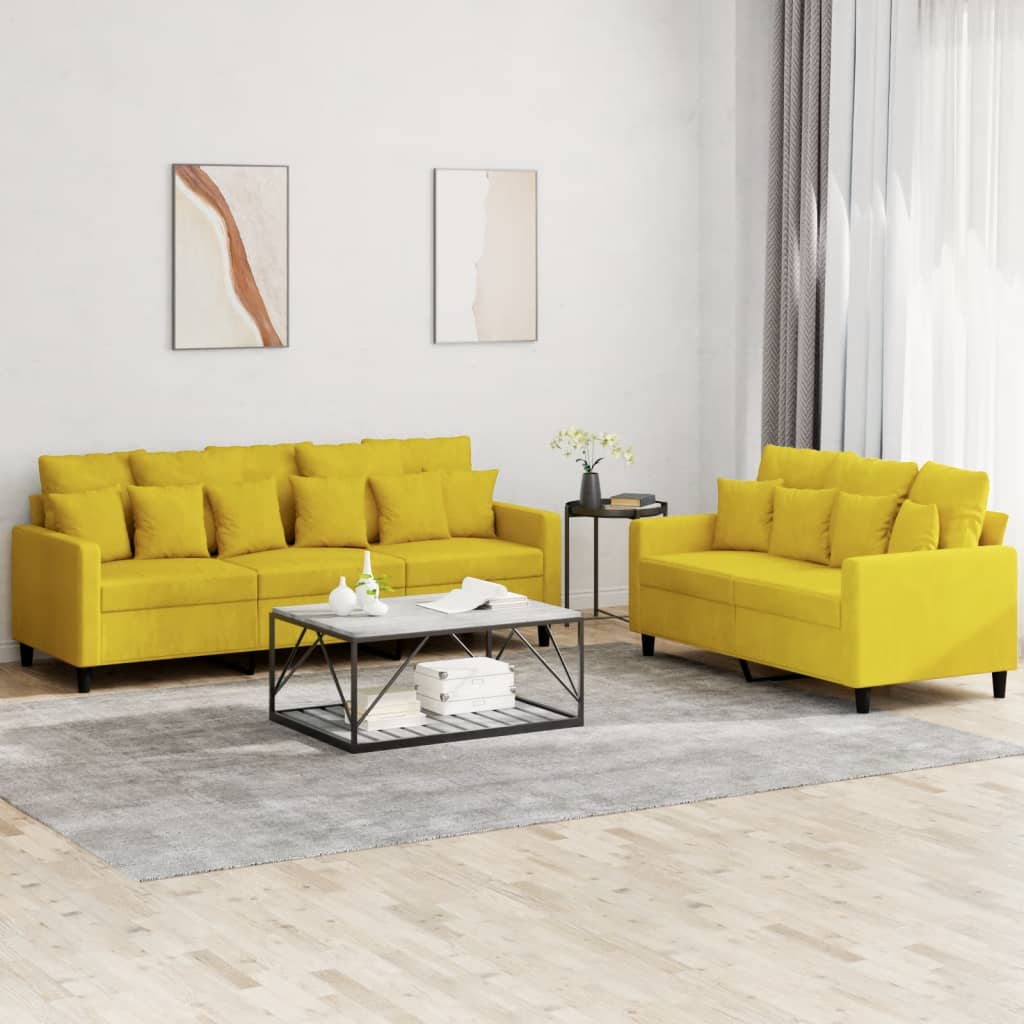 foto del prodotto set di divani 2 pz con cuscini giallo in vellutocod mxl 80175