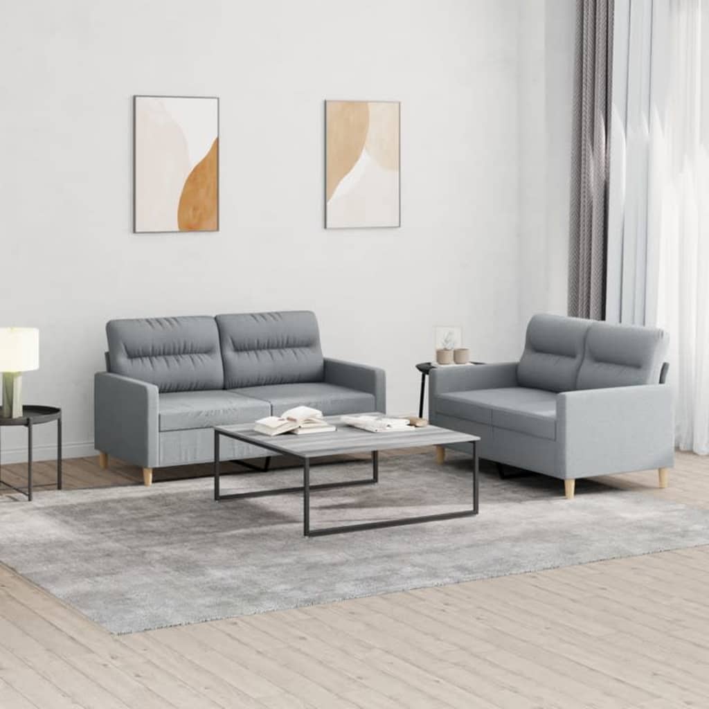 foto del prodotto set di divani 2 pz con cuscini grigio chiaro in tessutocod mxl 130682