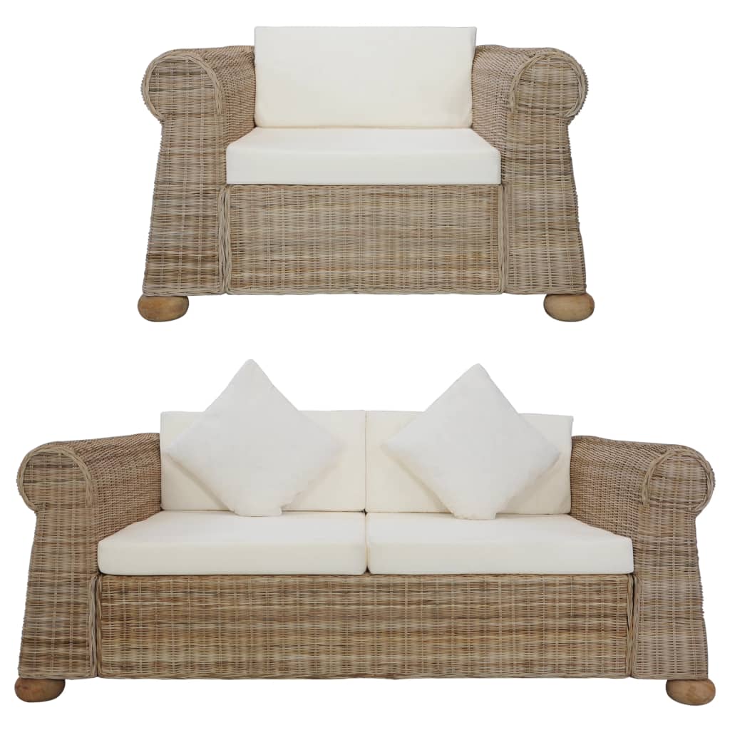 foto del prodotto set di divani 2 pz con cuscini in rattan naturale cod mxl 57976