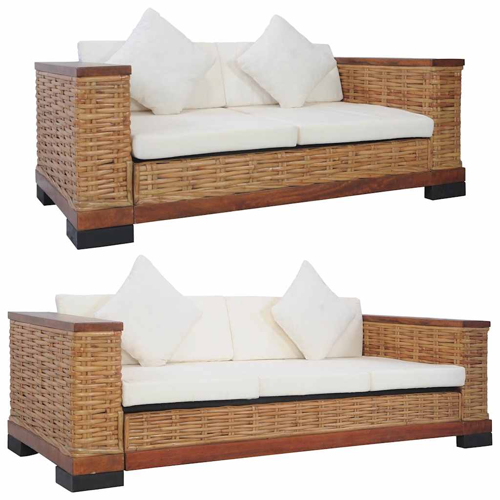 foto del prodotto set di divani 2 pz con cuscini in rattan naturale marrone