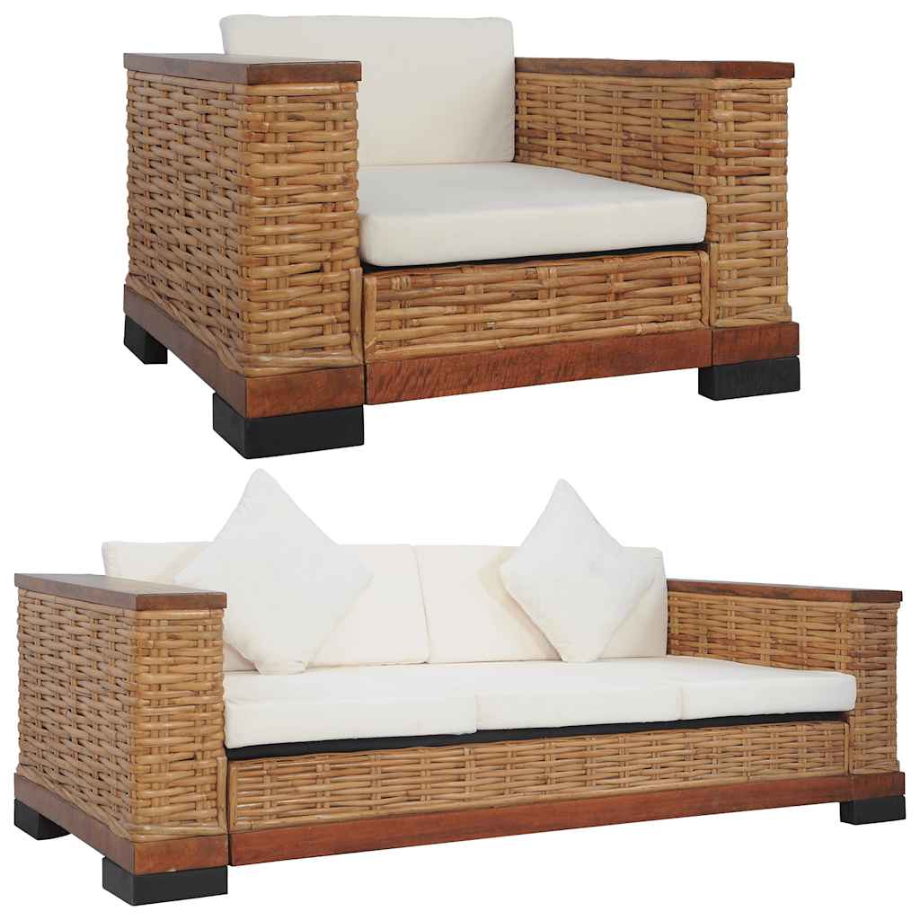 foto del prodotto set di divani 2 pz con cuscini in rattan naturale marrone cod mxl 19517