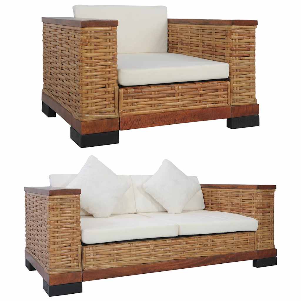 foto del prodotto set di divani 2 pz con cuscini in rattan naturale marrone cod mxl 6844