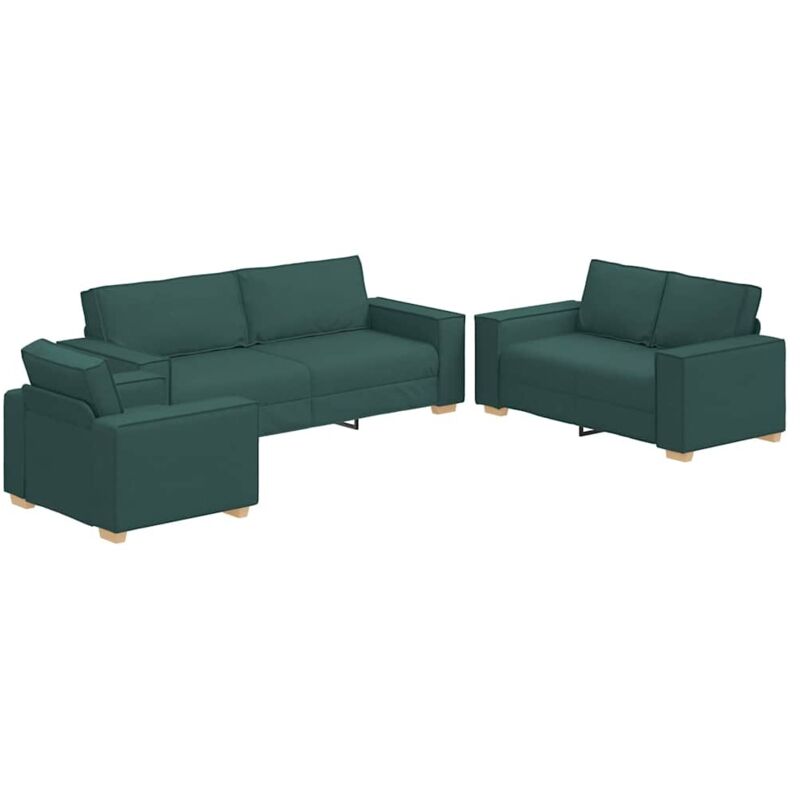 foto del prodotto set di divani 3 pezzi con cuscini in tessuto verde scuro vidaxl