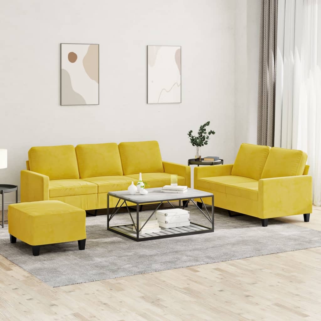 foto del prodotto set di divani 3 pz con cuscini giallo in vellutocod mxl 107182