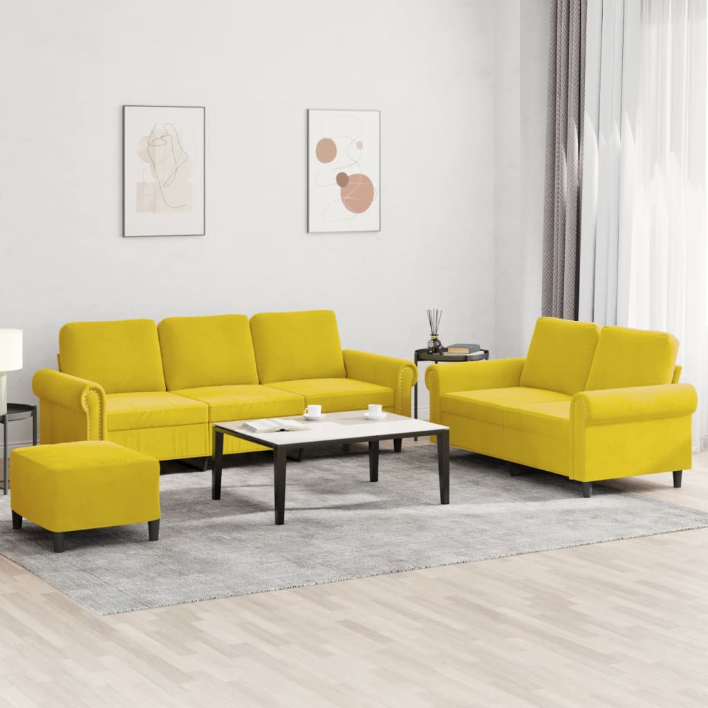 foto del prodotto set di divani 3 pz con cuscini giallo in vellutocod mxl 131057