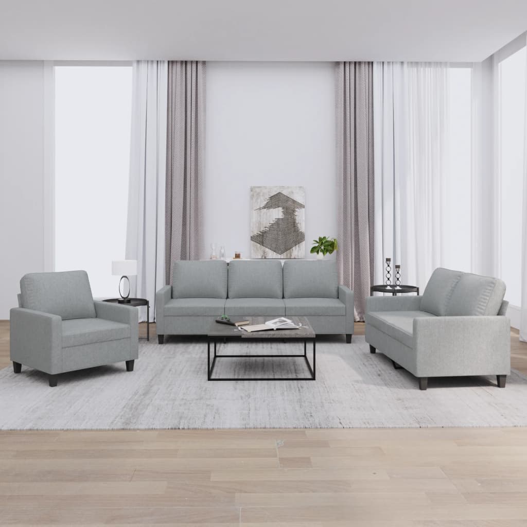 foto del prodotto set di divani 3 pz con cuscini grigio chiaro in tessutocod mxl 110435