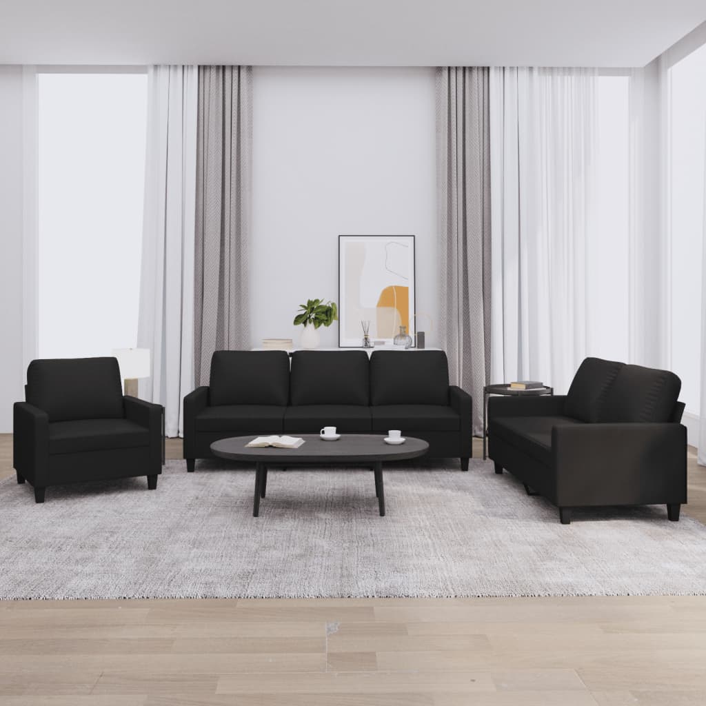 foto del prodotto set di divani 3 pz con cuscini nero in similpellecod mxl 83665