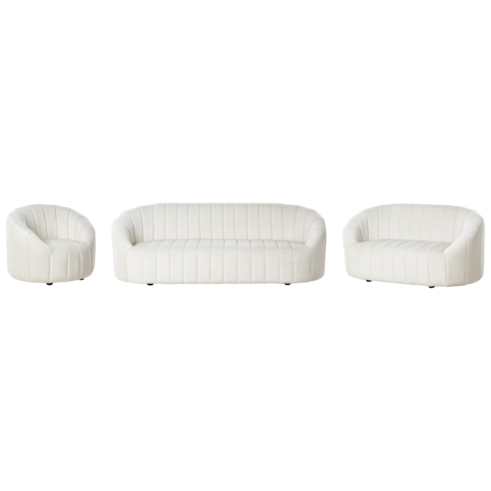 foto del prodotto set di divani a 6 posti in velluto bianco sporco soggiorno contemporaneo design retr seduta imbottita schienale basso