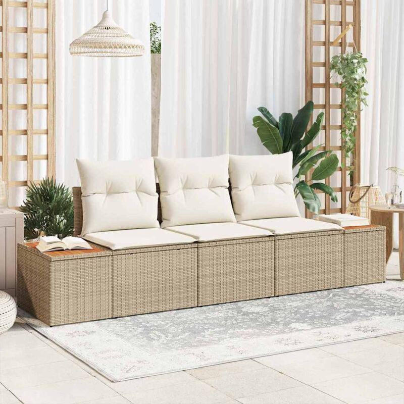 foto del prodotto set di divani da giardino 3 pezzi con cuscini beige rattan polietilene acacia vidaxl