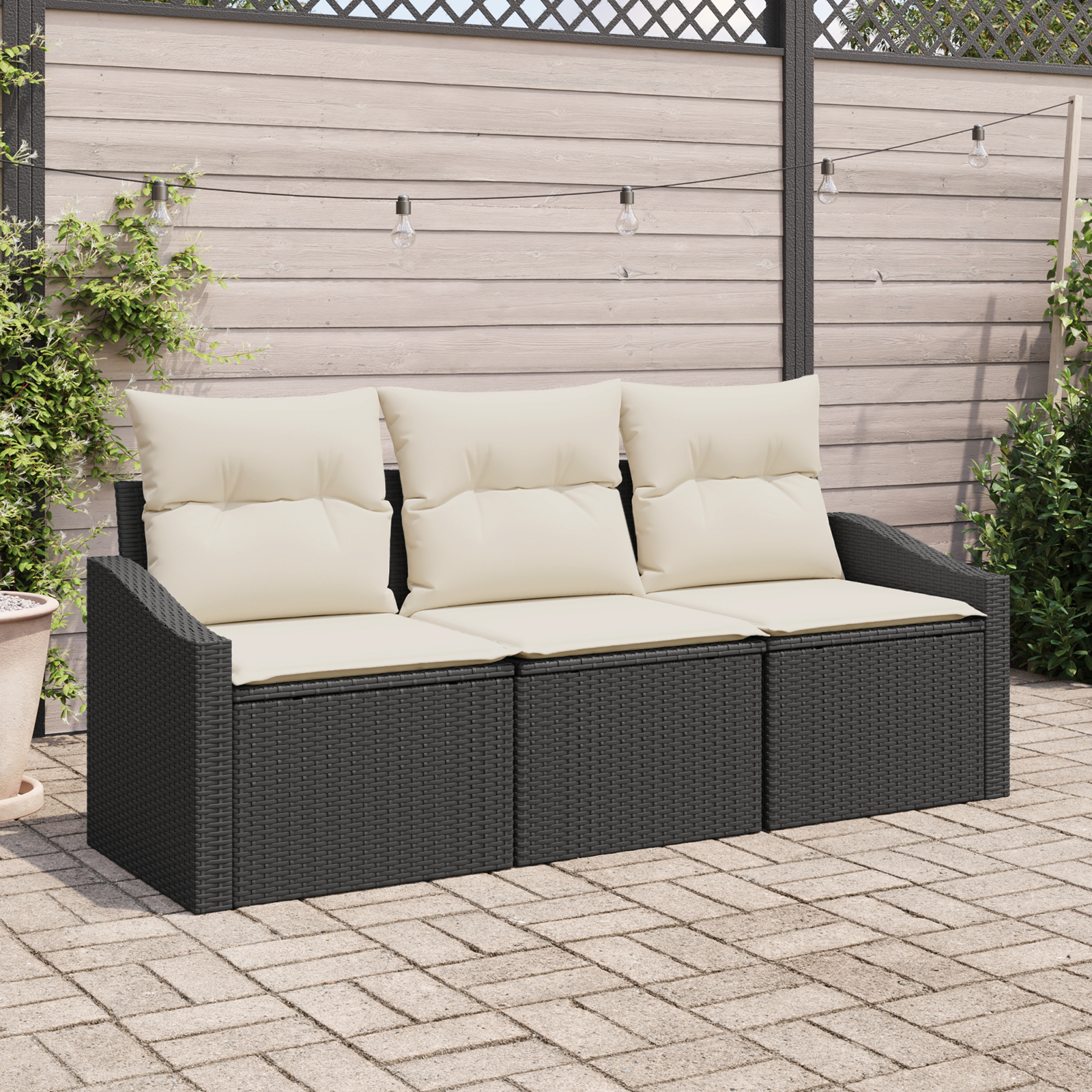 foto del prodotto set di divani da giardino 3 pezzi con cuscini rattan polyrattan nero