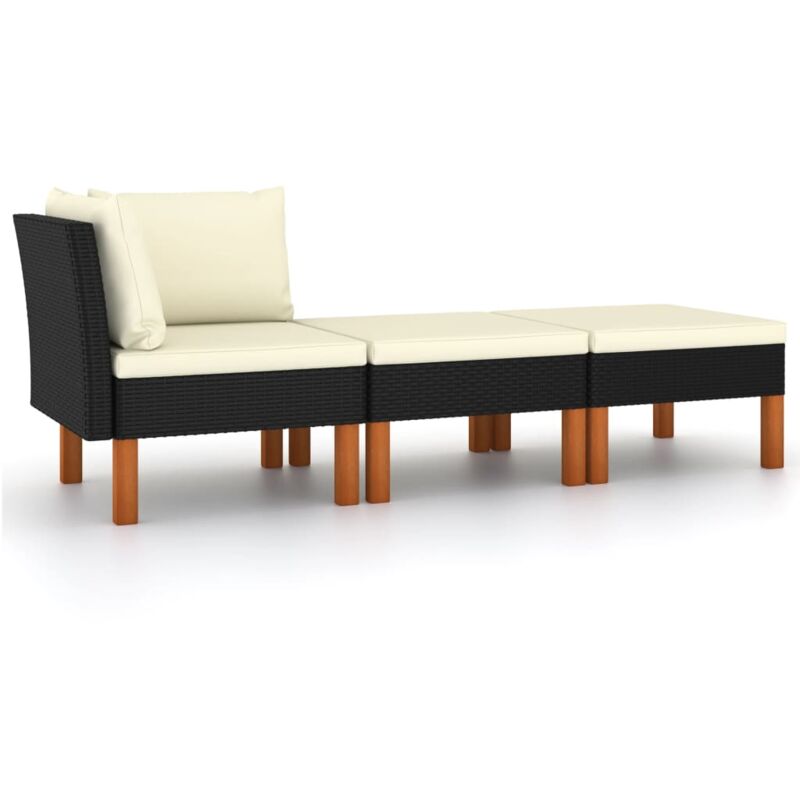 foto del prodotto set di divani da giardino 3 pz polyrattan massello di eucalipto vidaxl