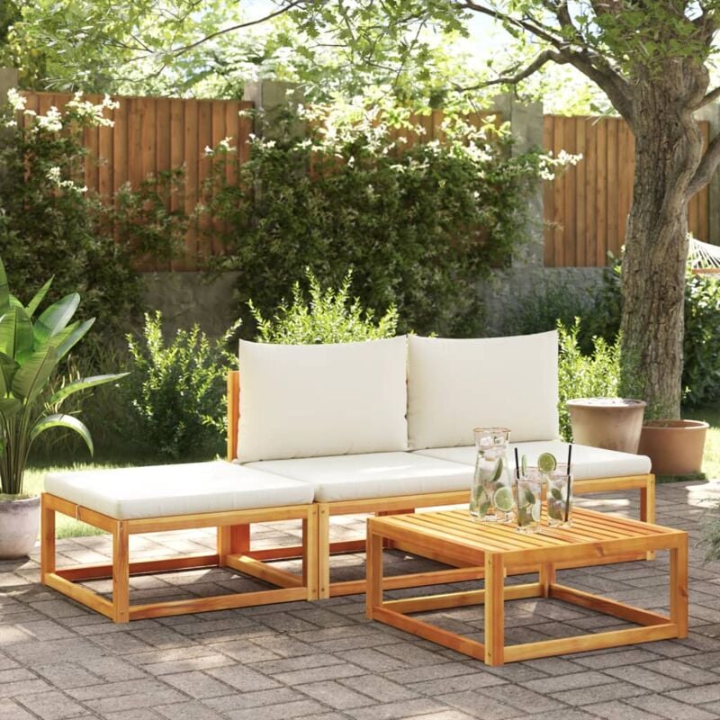 foto del prodotto set di divani da giardino 4 pezzi con cuscini in legno di acacia e rattan vidaxl