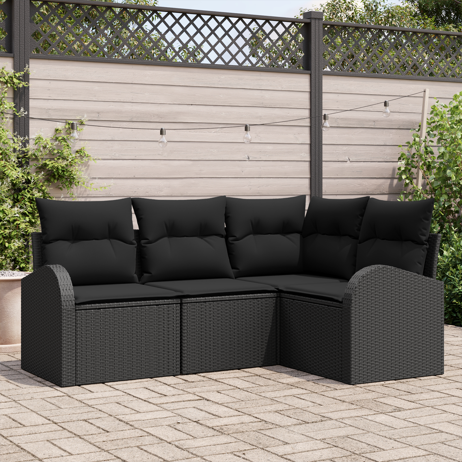 foto del prodotto set di divani da giardino 4 pezzi con cuscini nero polyrattan