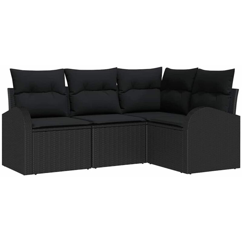 foto del prodotto set di divani da giardino 4 pezzi con cuscini nero polyrattan vidaxl