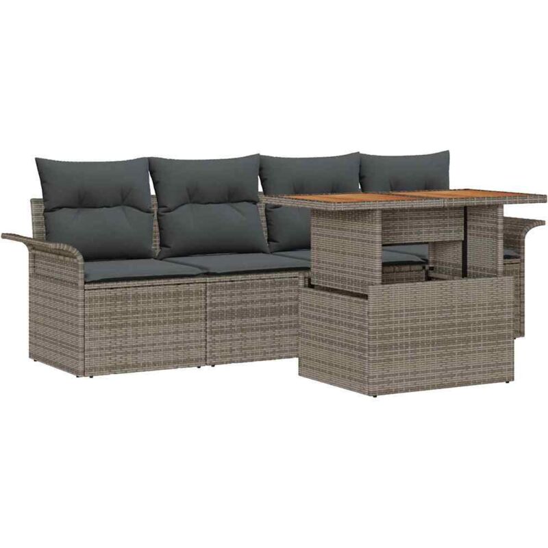 foto del prodotto set di divani da giardino 5 pezzi con cuscini grigio in polyrattan e acacia vidaxl