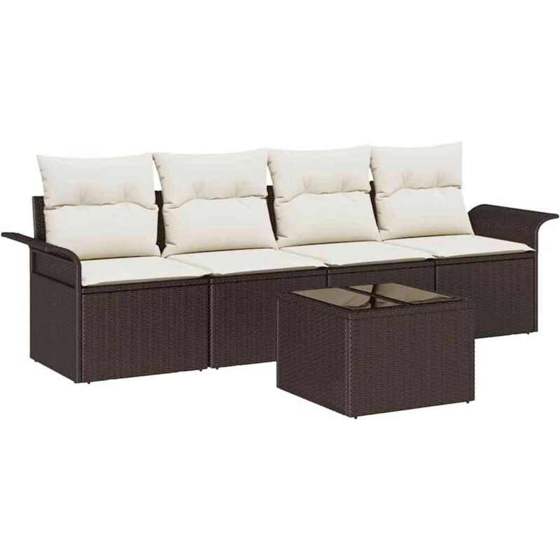 foto del prodotto set di divani da giardino 5 pezzi con cuscini polyrattan marrone vidaxl