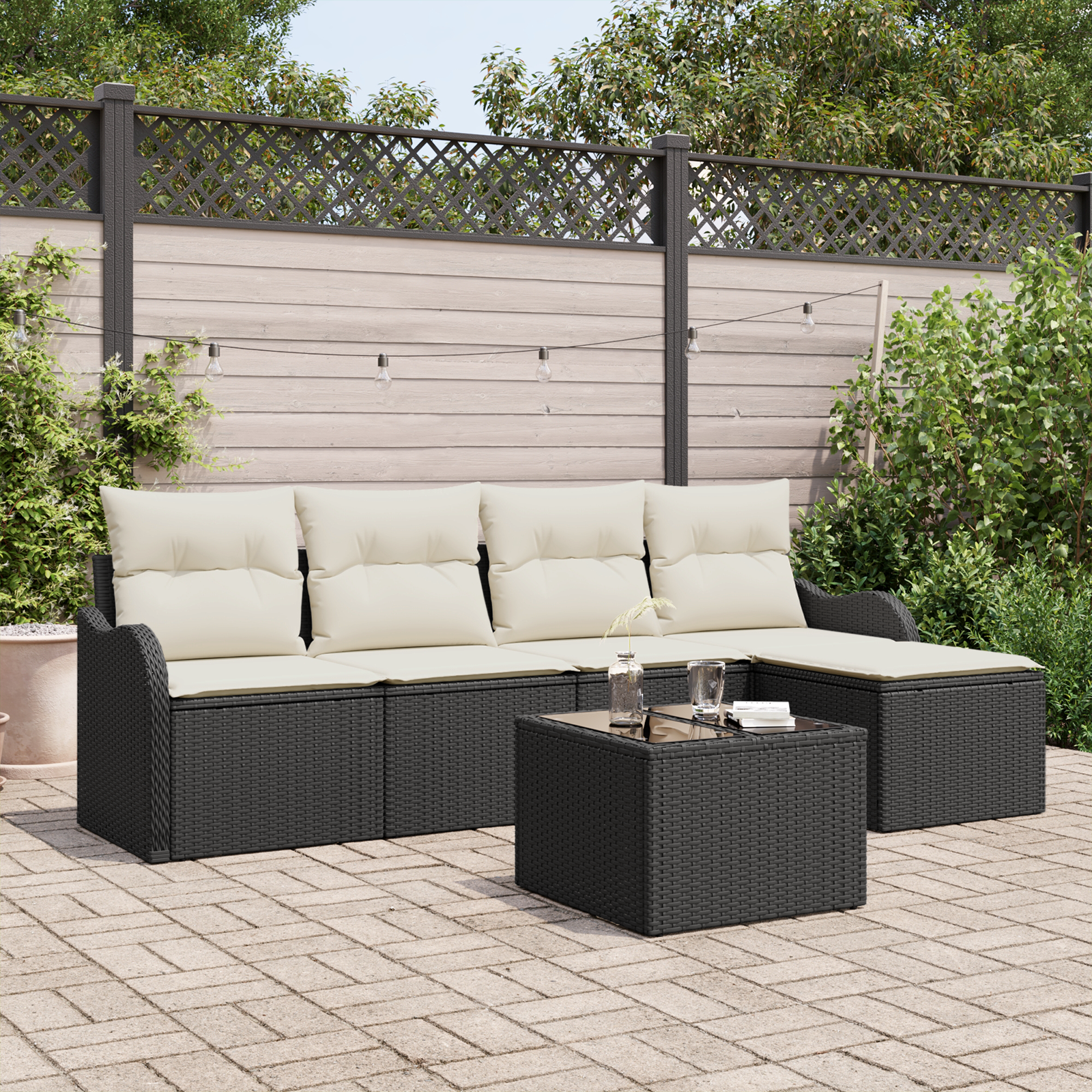 foto del prodotto set di divani da giardino 5 pezzi con cuscini rattan polibrown