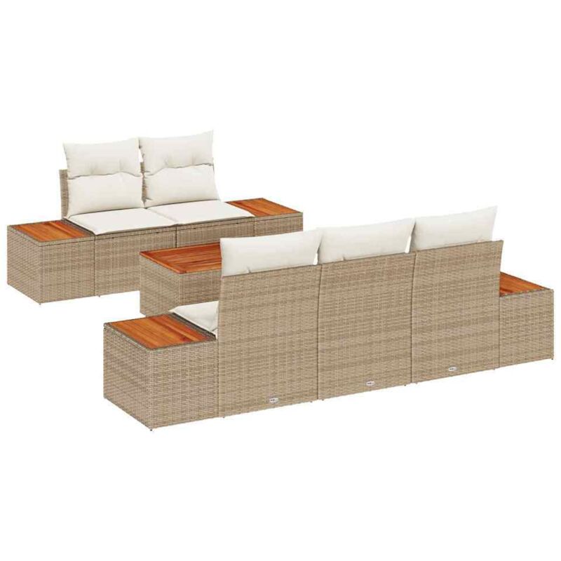 foto del prodotto set di divani da giardino 6 pezzi con cuscini beige in rattan sintetico e acacia vidaxl