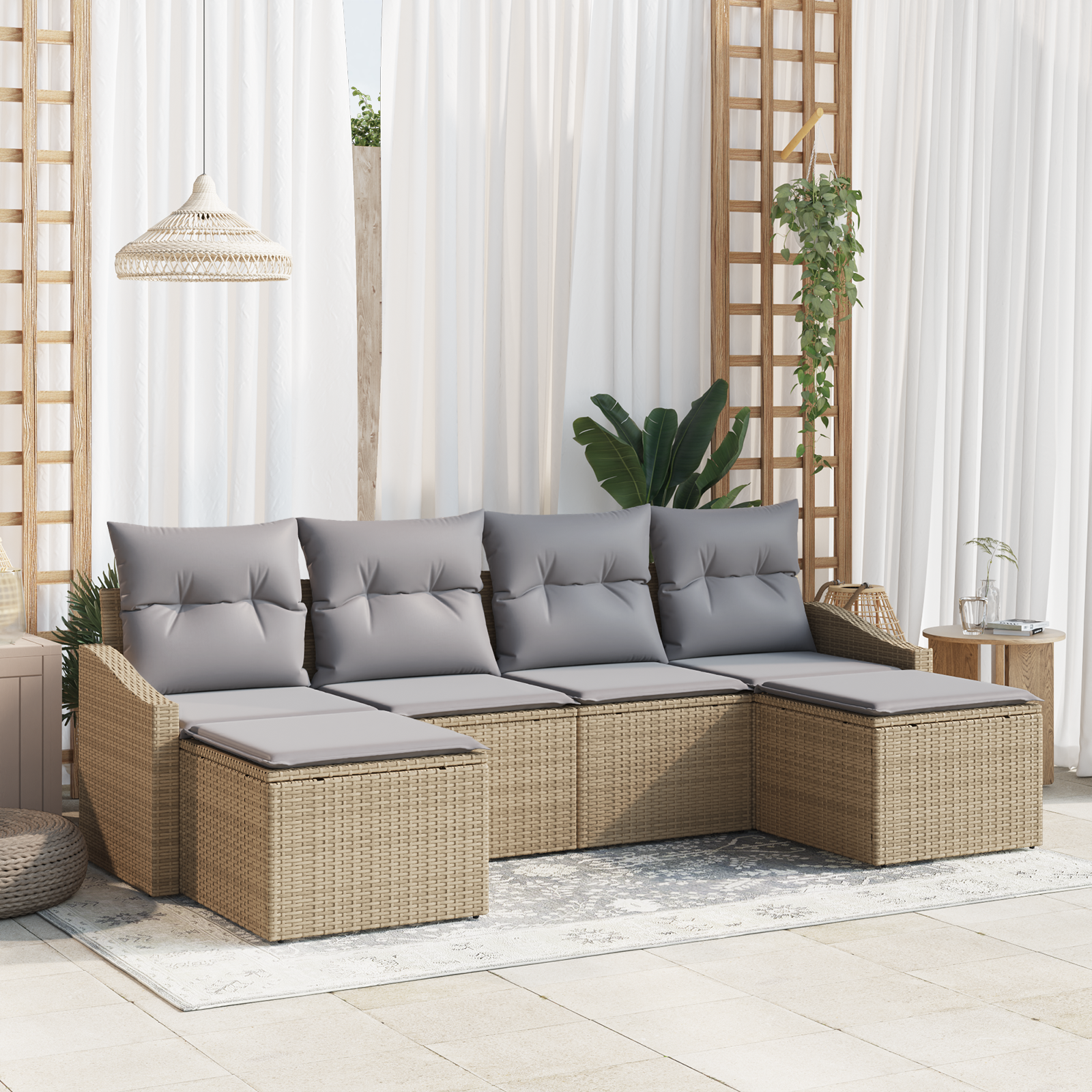 foto del prodotto set di divani da giardino 6 pezzi con cuscini beige polyrattan