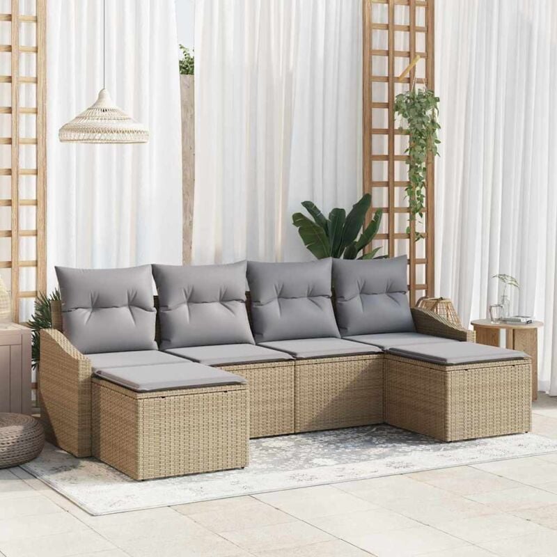 foto del prodotto set di divani da giardino 6 pezzi con cuscini beige polyrattan vidaxl