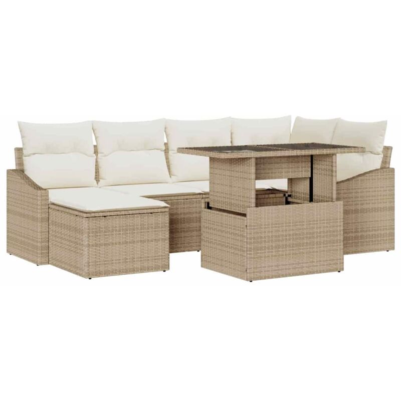 foto del prodotto set di divani da giardino 7 pezzi con cuscini beige in rattan vidaxl