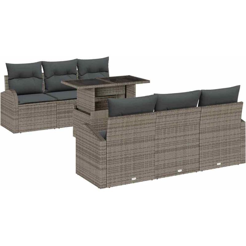 foto del prodotto set di divani da giardino 7 pezzi con cuscini rattan grigio vidaxl