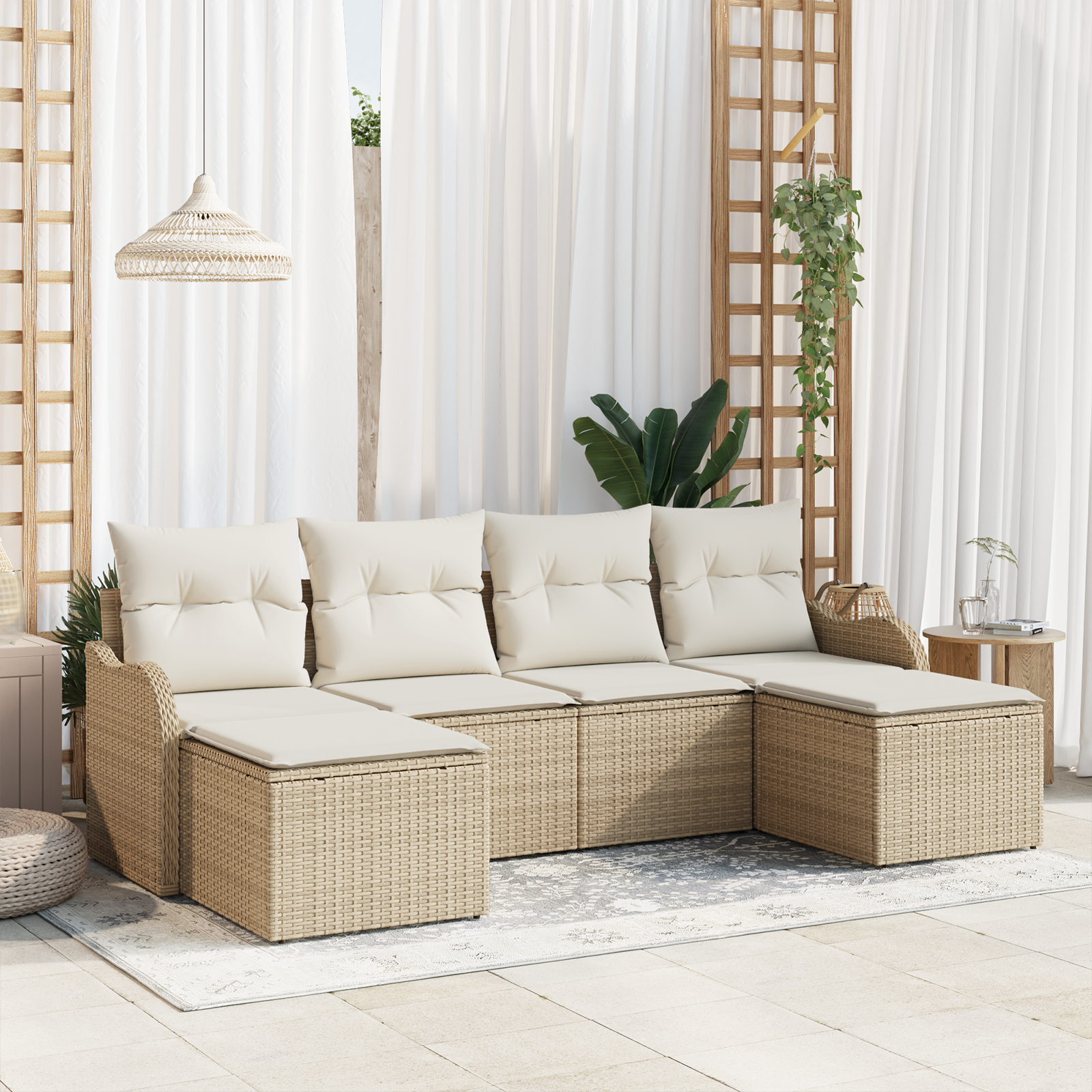 foto del prodotto set di divani da giardino a 6 pezzi con cuscini beige in polirattan