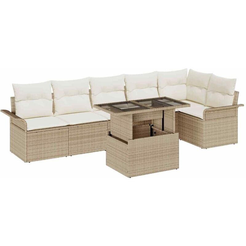foto del prodotto set di divani da giardino a 7 pezzi con cuscini beige in rattan poli vidaxl