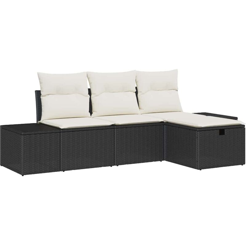 foto del prodotto set di divani da giardino di 4 pezzi con cuscini in polyrattan nero vidaxl