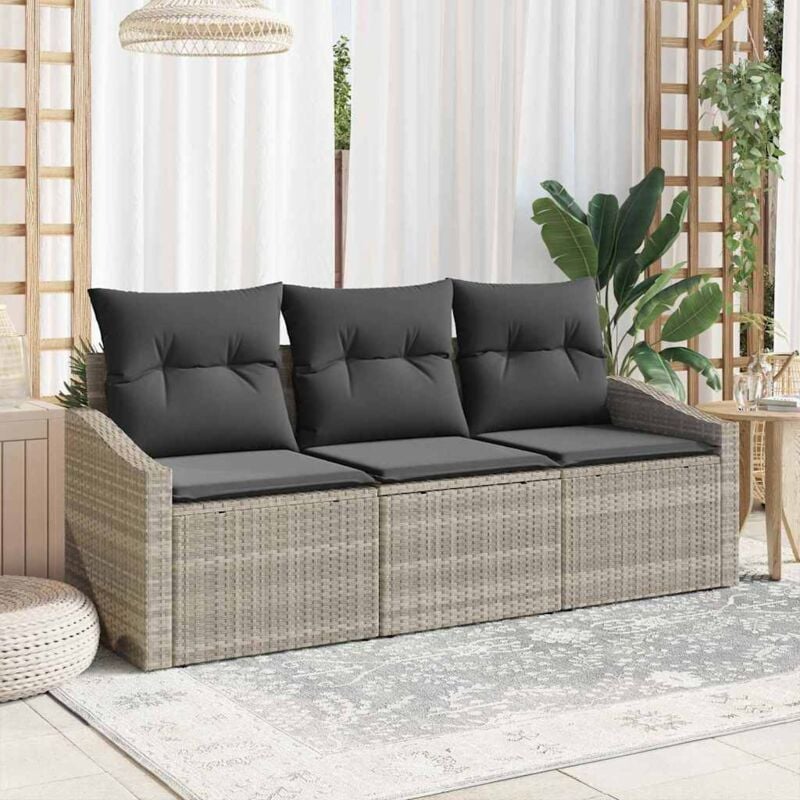 foto del prodotto set di divani da giardino in 3 pezzi con cuscini grigio chiaro polyrattan vidaxl