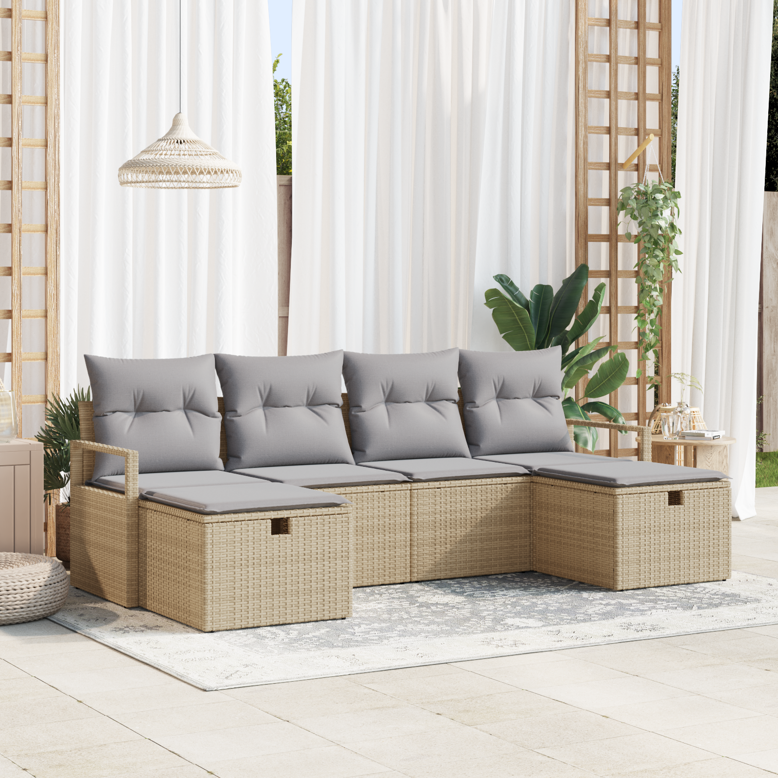 foto del prodotto set di divani da giardino in 6 pezzi con cuscini beige polirattan