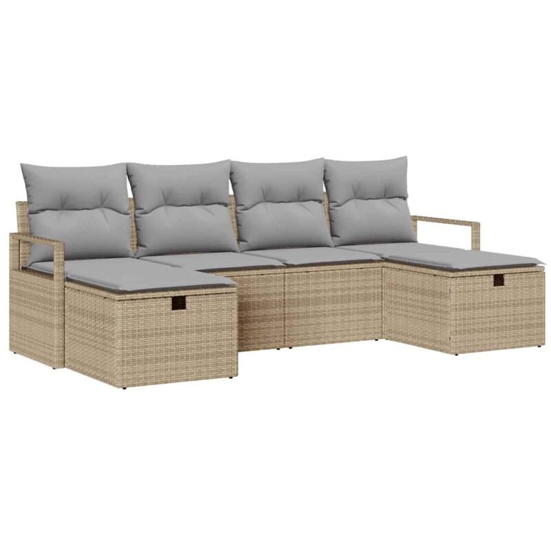 foto del prodotto set di divani da giardino in 6 pezzi con cuscini beige polirattan vidaxl