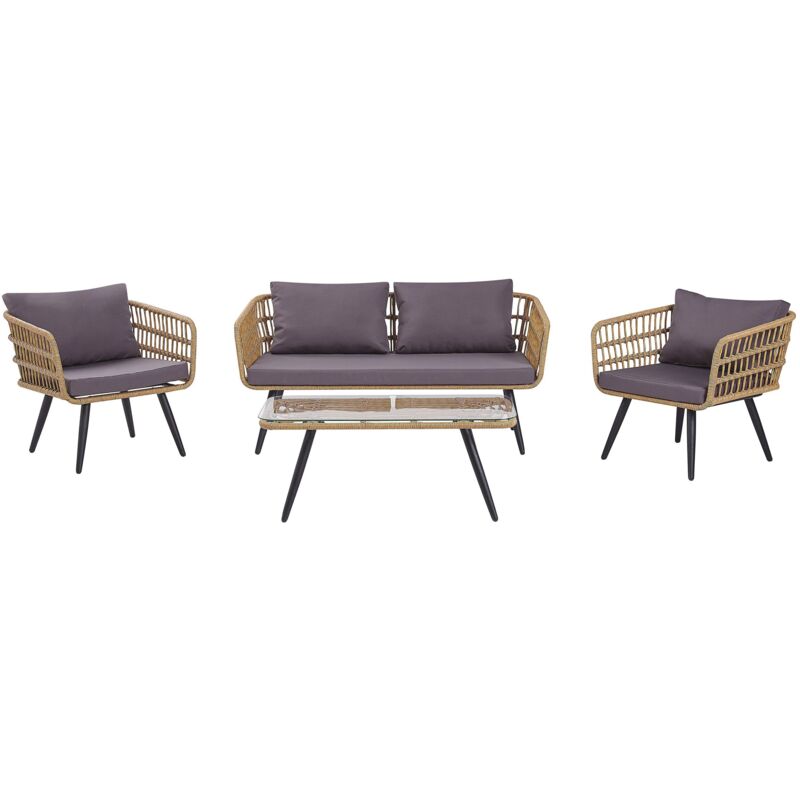 foto del prodotto set di divani da giardino in finto rattan beige con cuscini e tavolino fobello