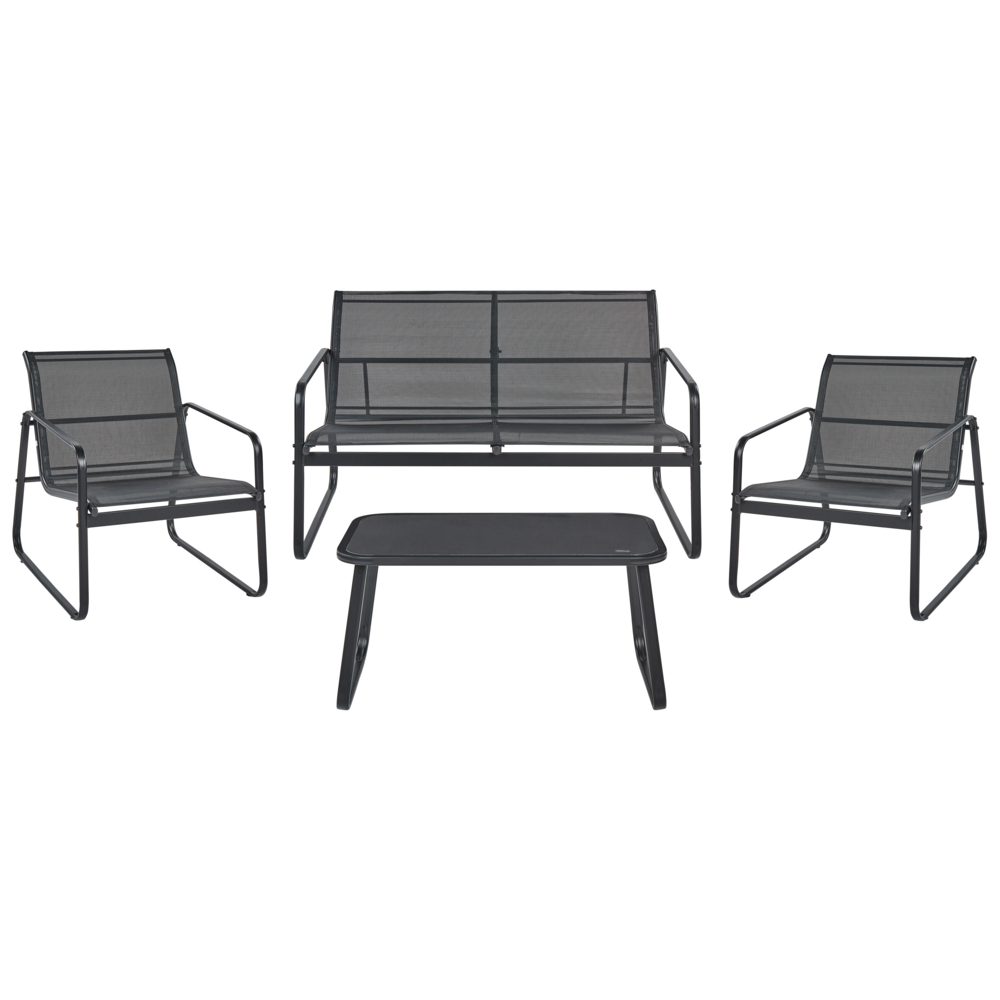 foto del prodotto set di divani da giardino in metallo nero 4 posti con tavolo stile moderno