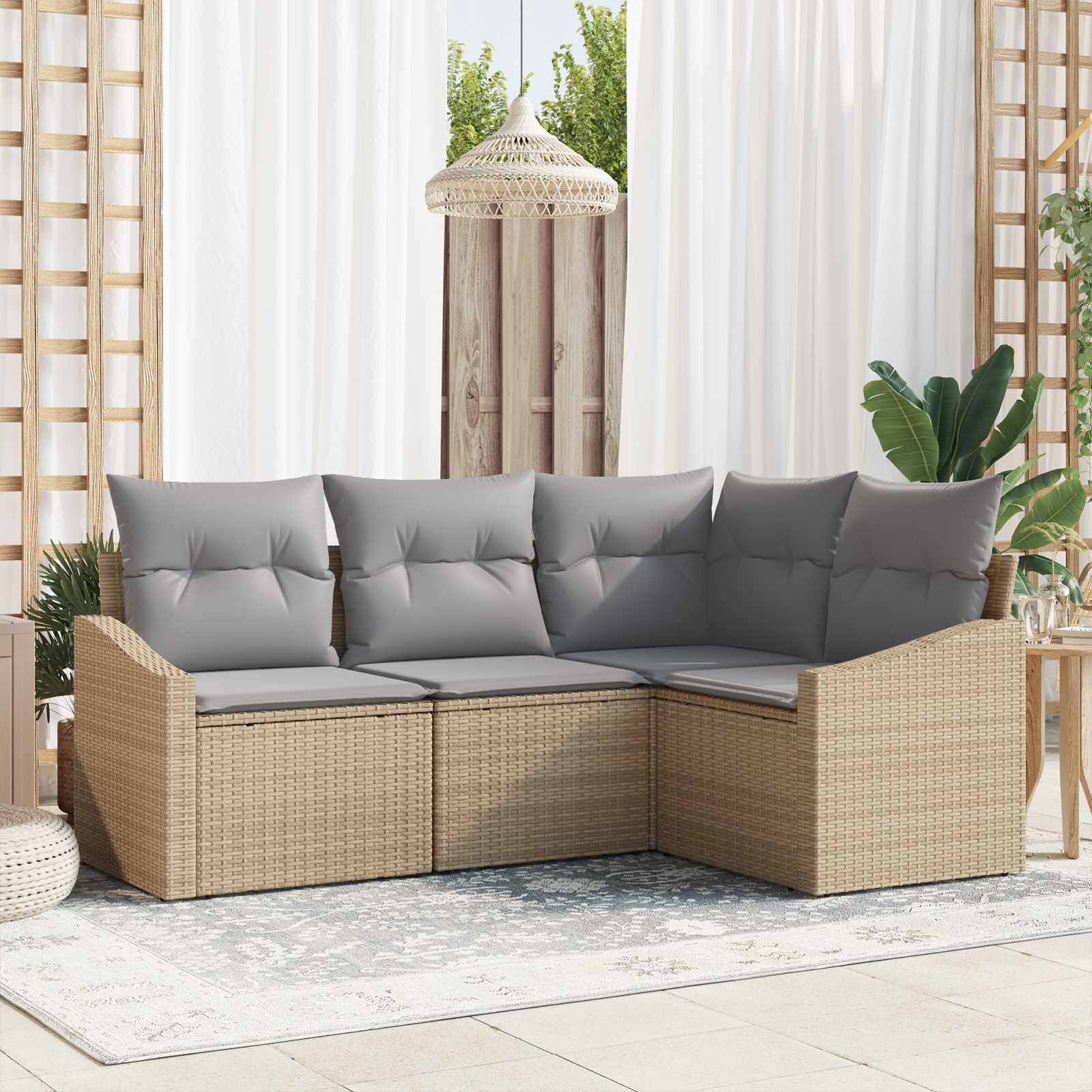 foto del prodotto set di divano da giardino 4 pezzi con cuscini beige polyrattan