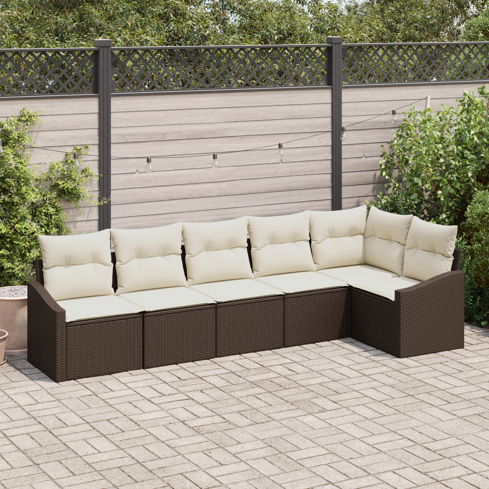 foto del prodotto set di divano da giardino 6 pezzi con cuscini in polyrattan marrone