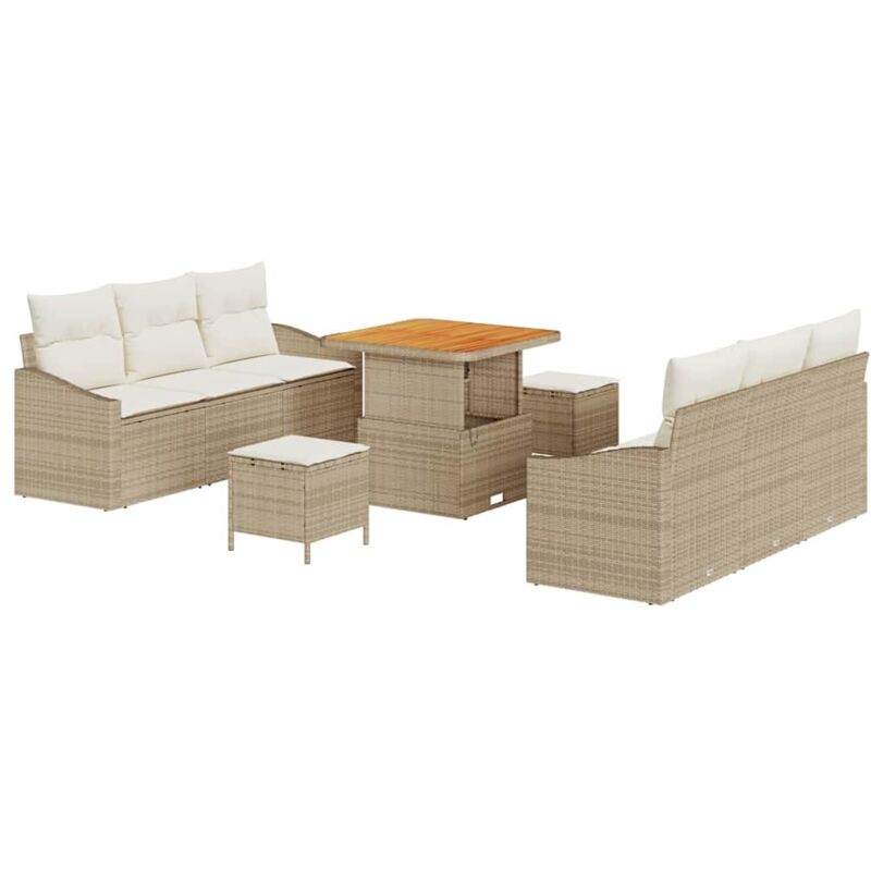 foto del prodotto set di divano da giardino 9 pezzi con cuscini in polyrattan beige e acacia vidaxl