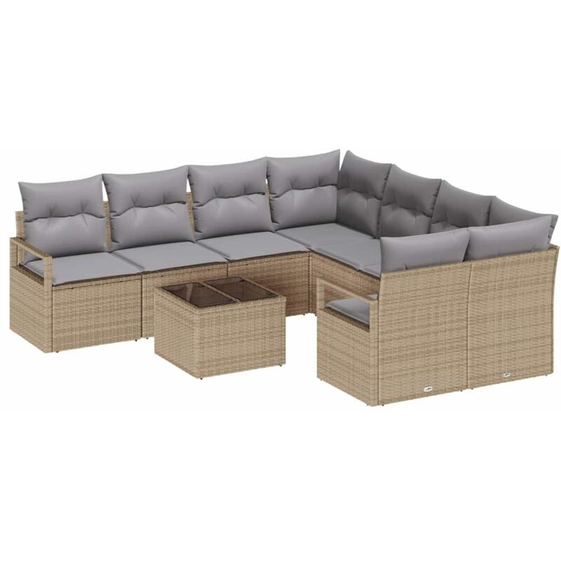 foto del prodotto set di divano da giardino 9 pezzi con cuscini rattan beige e poliestere vidaxl
