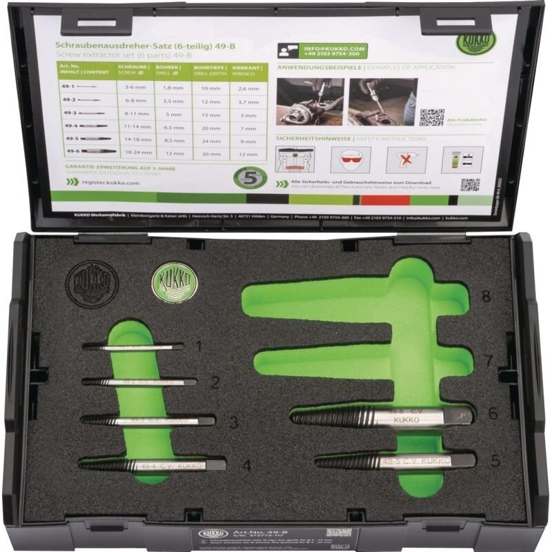 foto del prodotto set di estrattori per viti 49-b m3-m24, 6 pezzi, taglie nominali 1,2,3,4,5,6