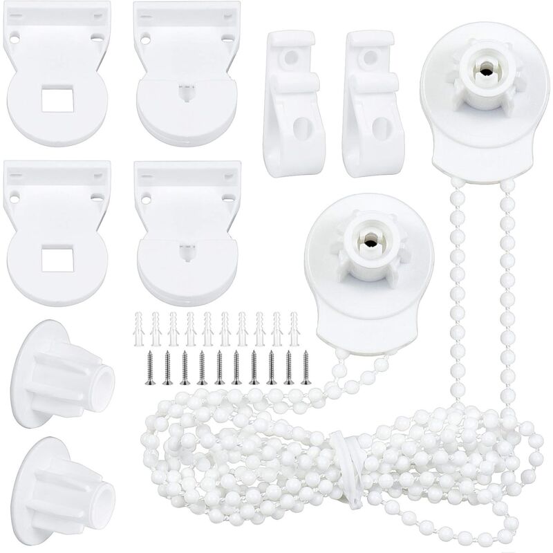foto del prodotto set di fissaggi per tende a rullo da 25 mm, staffe in plastica, kit di riparazione e sostituzione per tende a rullo con catena a perline, con 2 clip