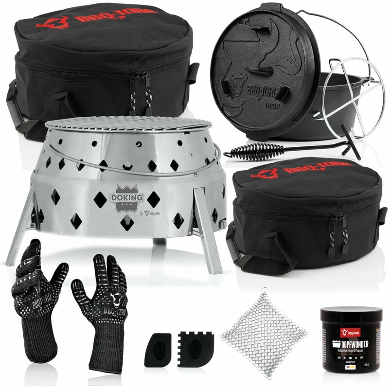 foto del prodotto set di forni olandesi da 11 pezzi con griglia per forno olandese doking, forno olandese da 9 qt e accessori bbq toro