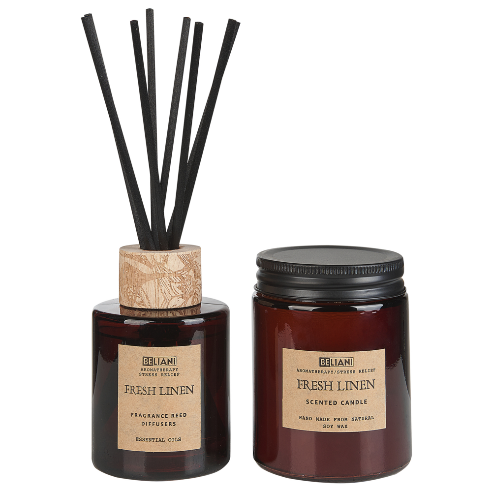 foto del prodotto set di fragranze 100 candela di soia bastoncini profumati diffusore d 39 ancia confezione di vetro scuro lino fresco dark elegance