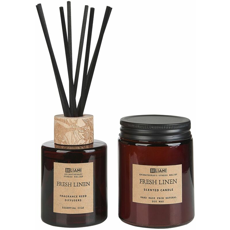foto del prodotto set di fragranze 100 candela di soia bastoncini profumati diffusore d ancia confezione di vetro scuro lino fresco dark elegance