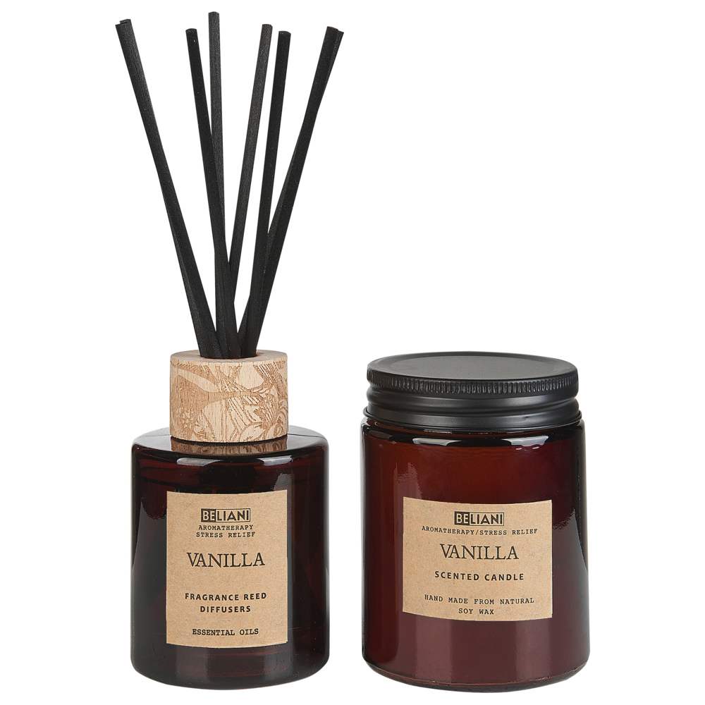 foto del prodotto set di fragranze candela e diffusore di ancia bastoncini profumati 100 cera di soia stoppino di cotone vetro vaniglia orientale