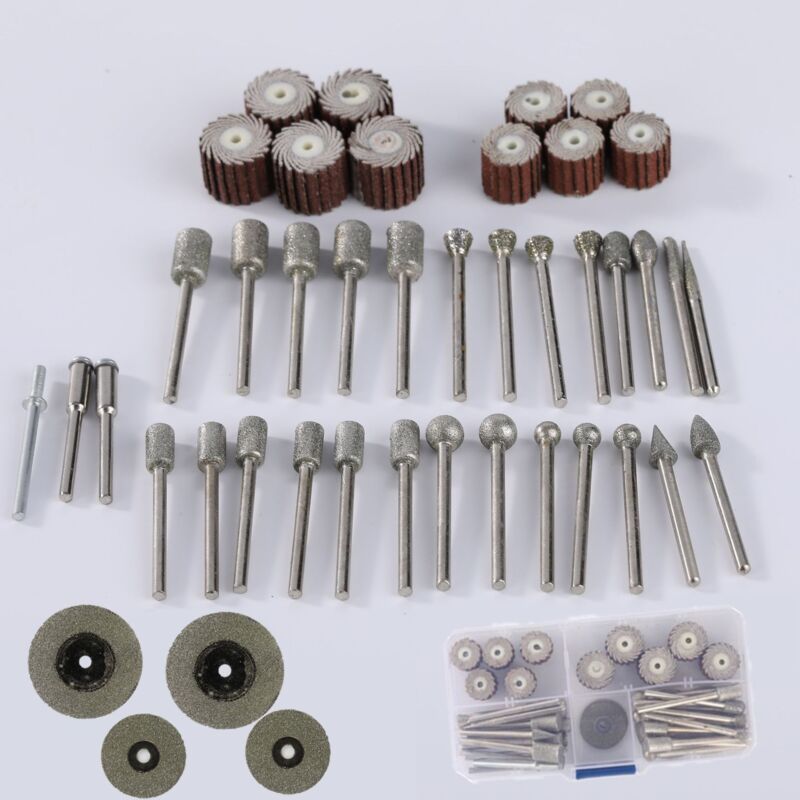 foto del prodotto set di frese diamantate per intaglio, kit di lucidatura da 43 pezzi, accessori per utensili rotanti, gambo da 1 8 di pollice per incisione, molatura,