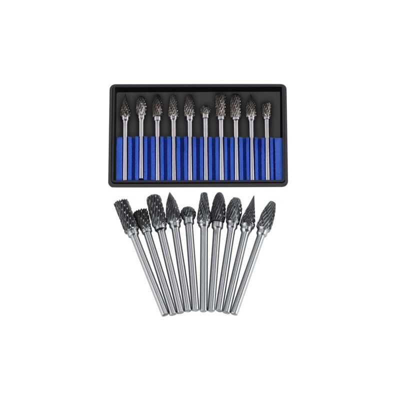foto del prodotto set di frese in carburo, lime rotanti in acciaio al tungsteno, 10 pezzi, testa di fresa con diametro di 3 mm, gambo di 6 mm, trapano per intaglio,