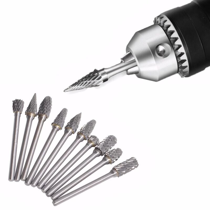 foto del prodotto set di frese rotanti in carburo di tungsteno da 10 pezzi con testa di macinazione per utensili rotanti dremel, foratura e lucidatura dei metalli ymyny
